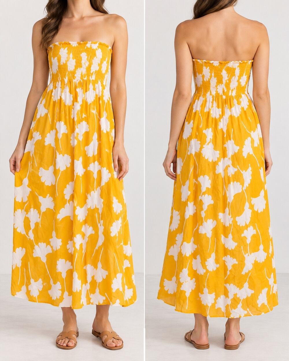 DVF x Target Yellow Ginkgo Strapless Smocked Midi Maxi Dress Size S